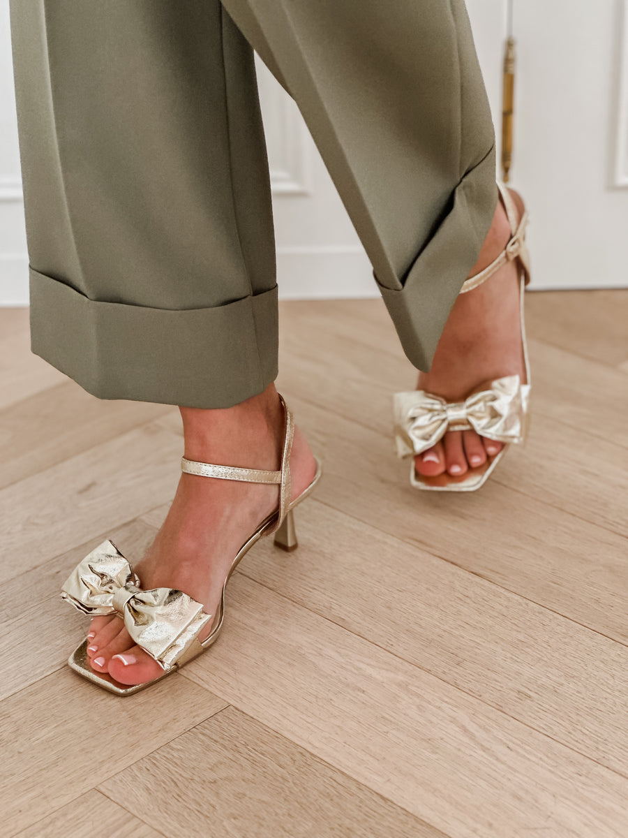 Open Golden Bow Heels