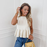 Crème Sleeveless Frill Top
