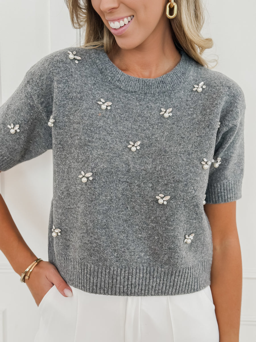 Grey Pearl Diamond Sweater
