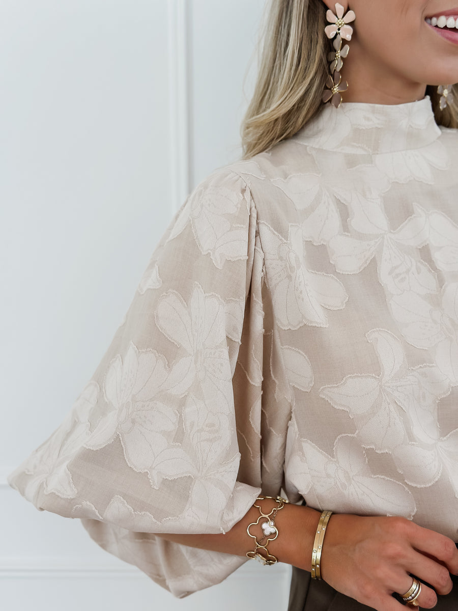 Beige Flower Bow SHORT SLEEVE Blouse