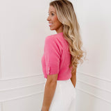 Fuchsia Flower Diamond Button Sweater (Short Sleeve)