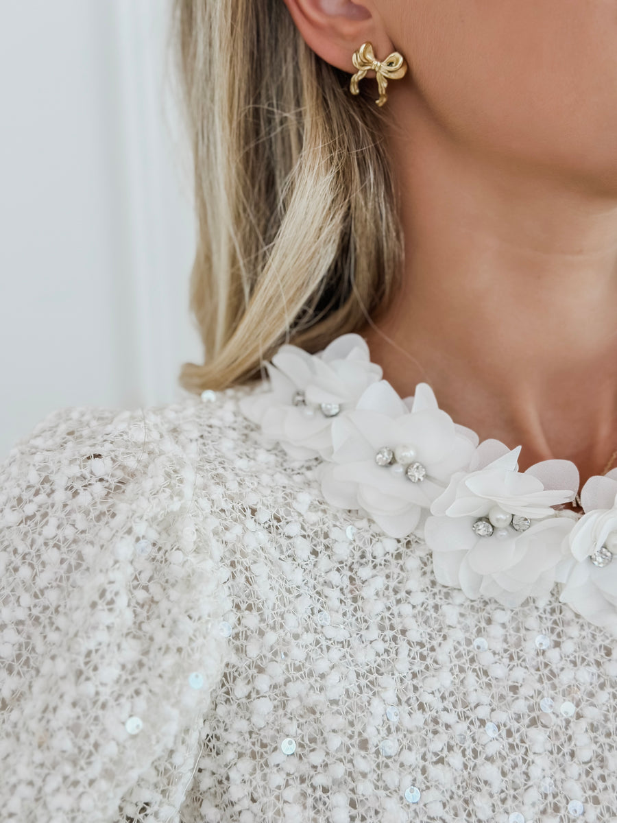 Short Sleeve Sparkle Flower Blouse