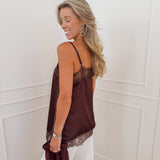 Deep Burgundy Gianna Satin Lace Strap Top