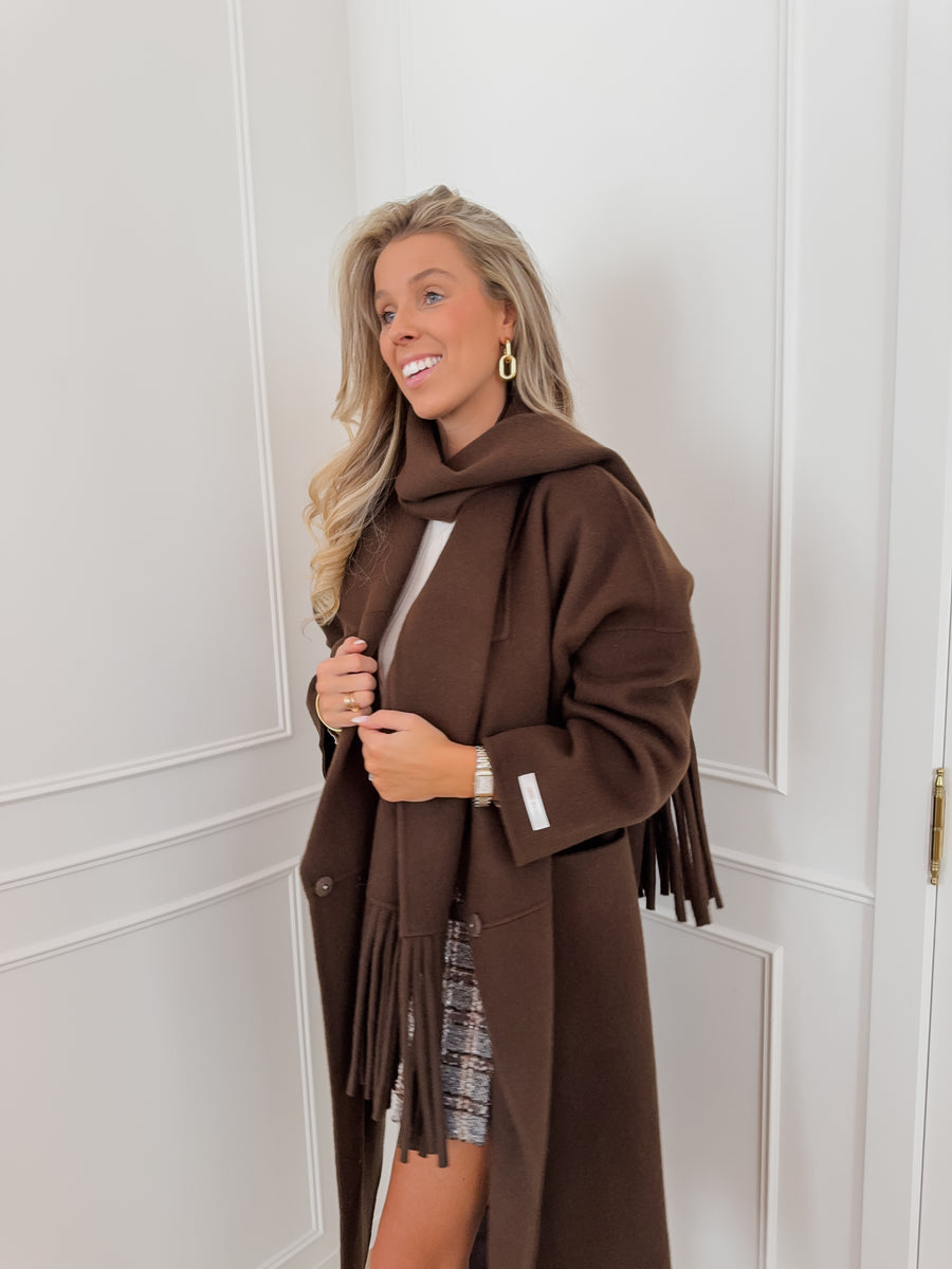 Scarf Dark Brown Wool Coat