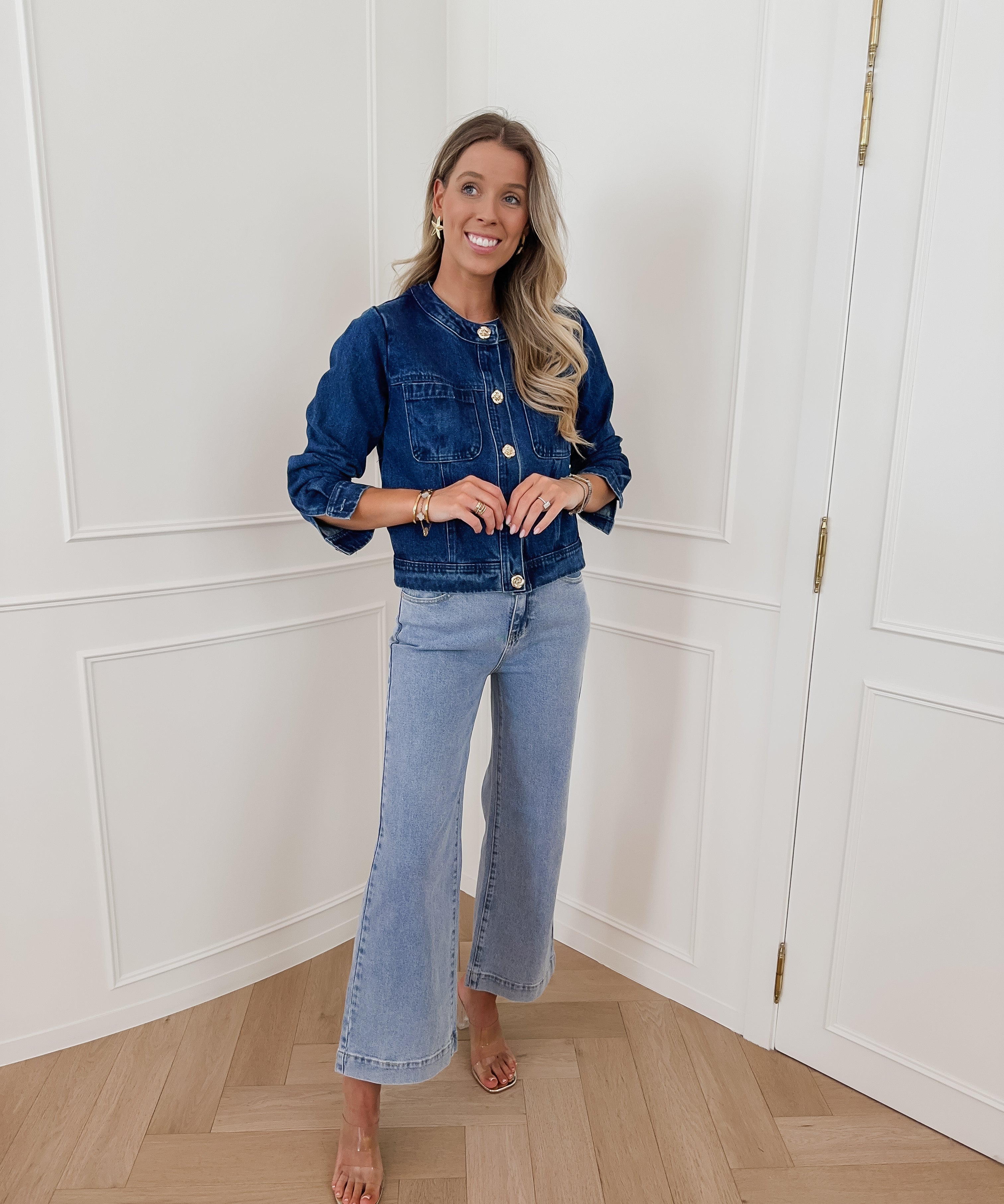 Dark Jeans Flower Button Jacket