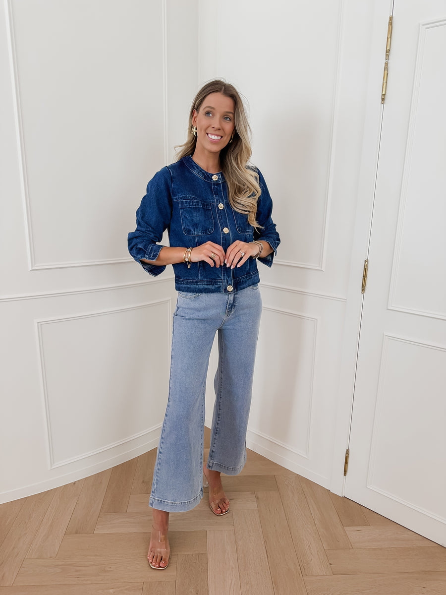Dark Jeans Flower Button Jacket