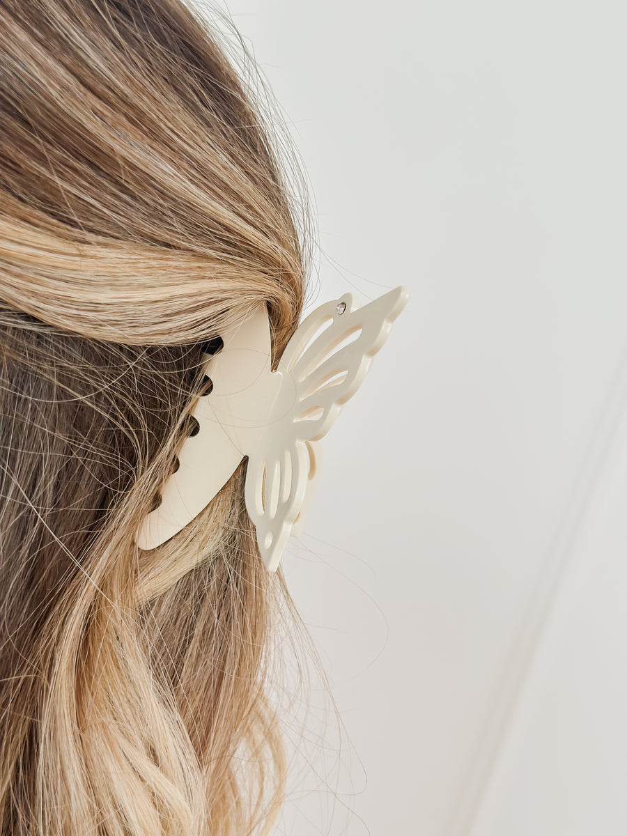 Big Off White Butterfly Crystal Hairclip