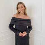Dark Grey Off Shoulder Dress