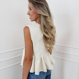 Crème Sleeveless Frill Top