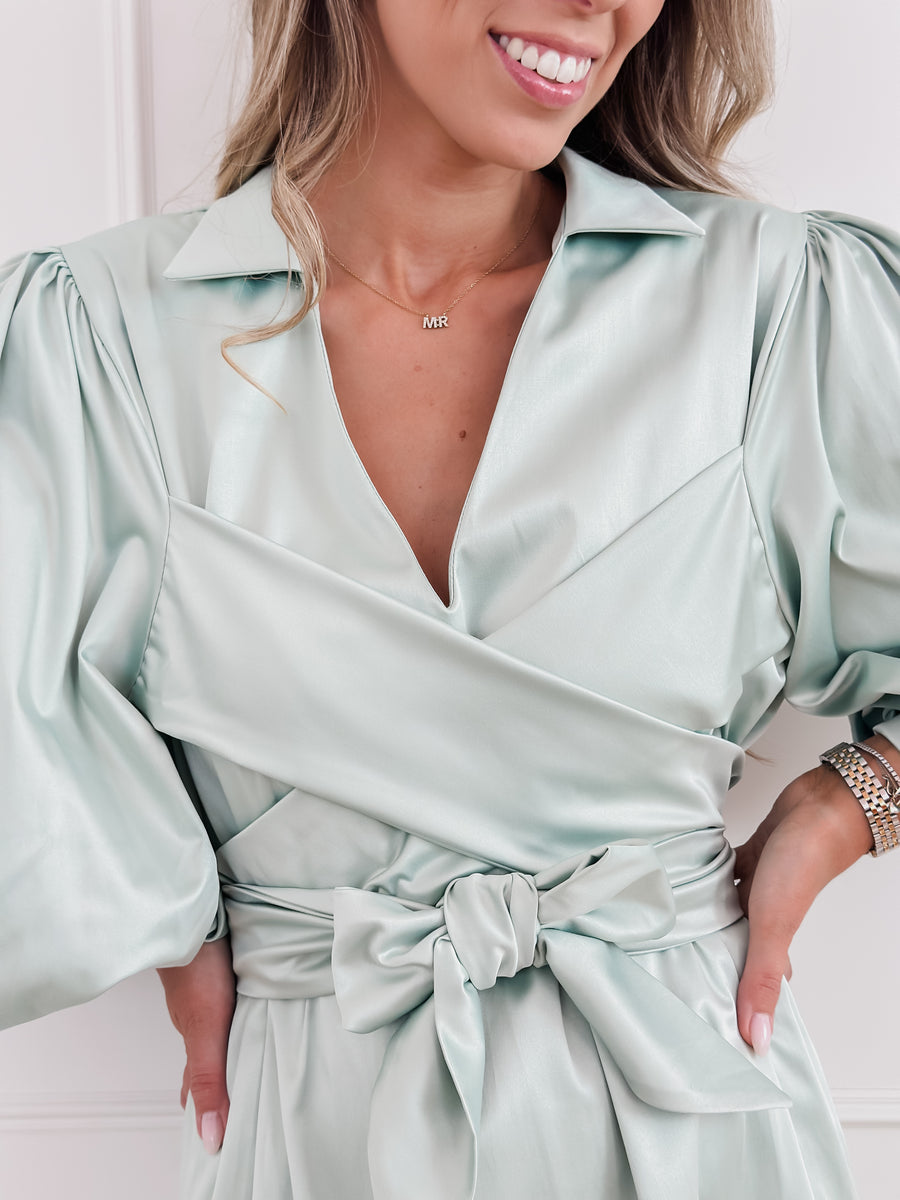 Mint Criss Cross Bow Dress