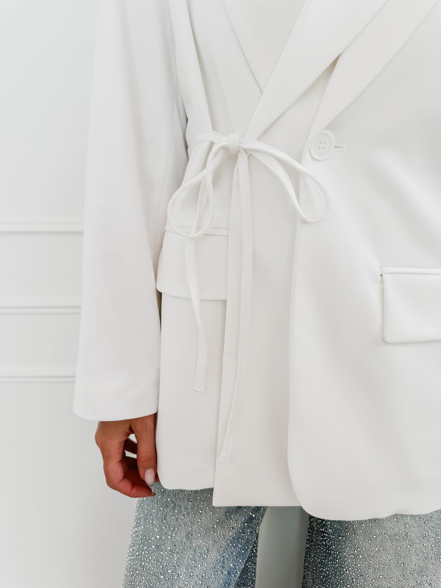 White Amber Bow Blazer