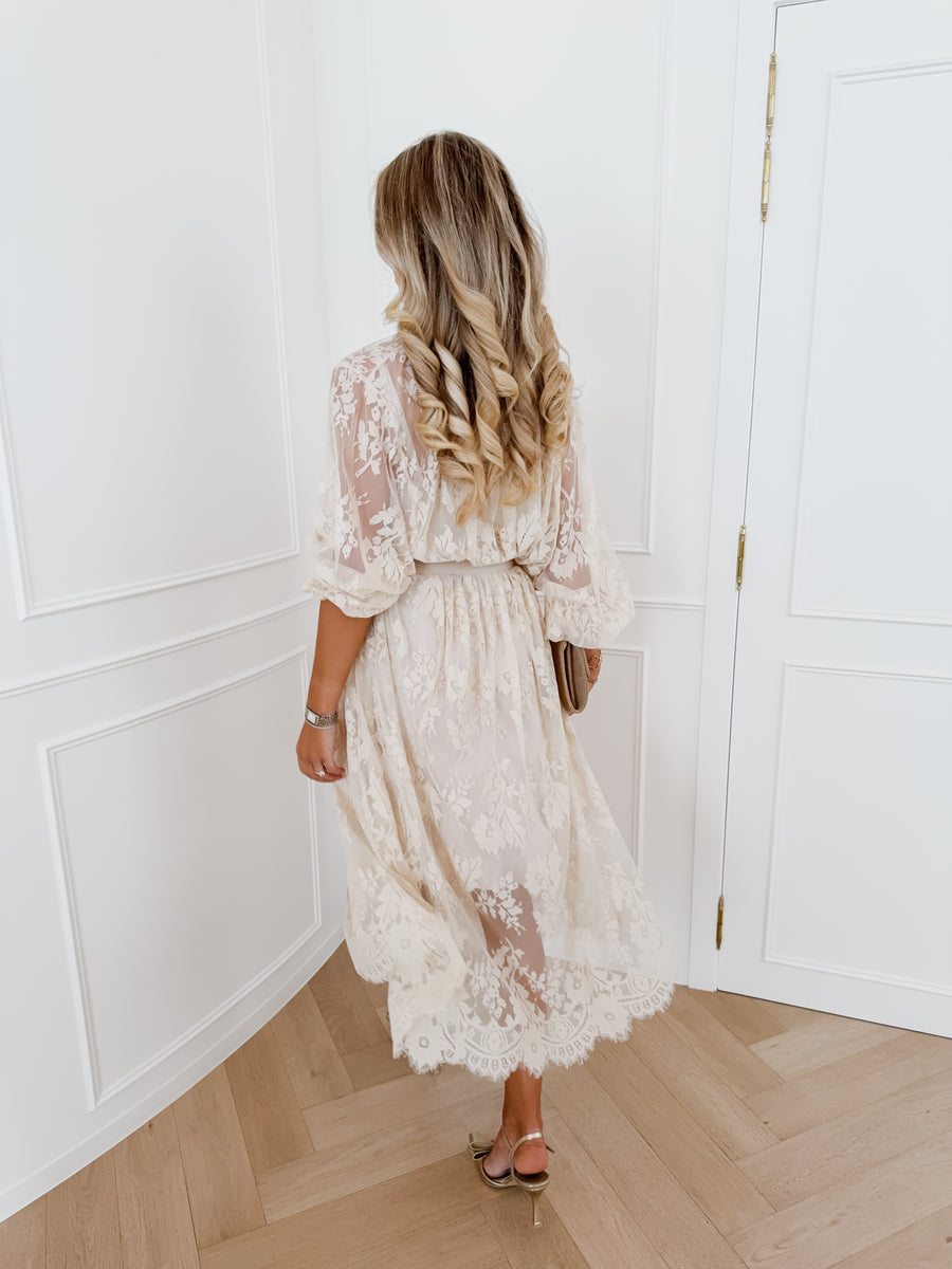Beige Lace Long Frances Dress