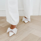White Bow Wedding Heels