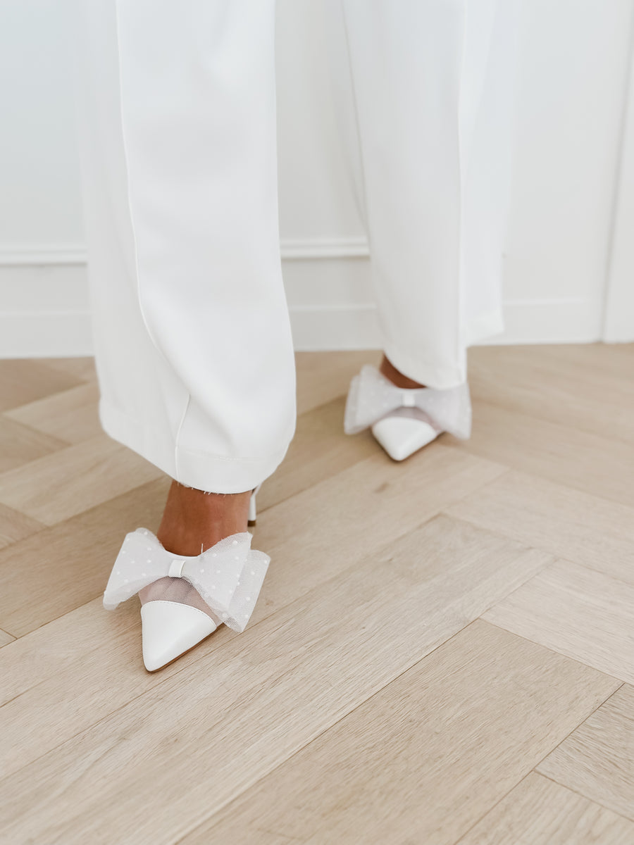 White Bow Wedding Heels