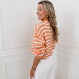 Orange White Kaiden Knitted Striped Sweater