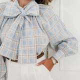 Blue Maisy Checked Bow Blouse