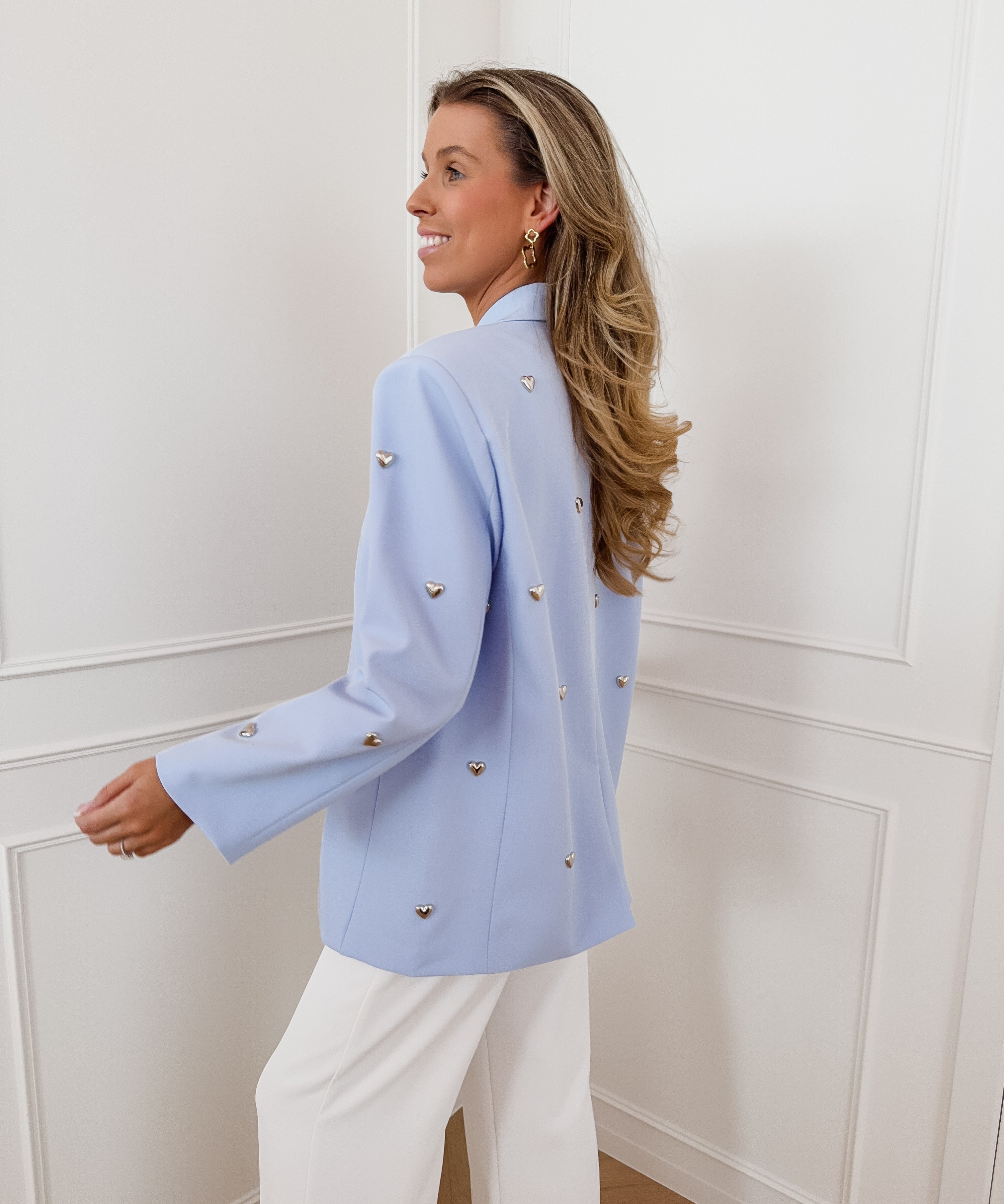 Light Blue Silver Heart Studs Blazer