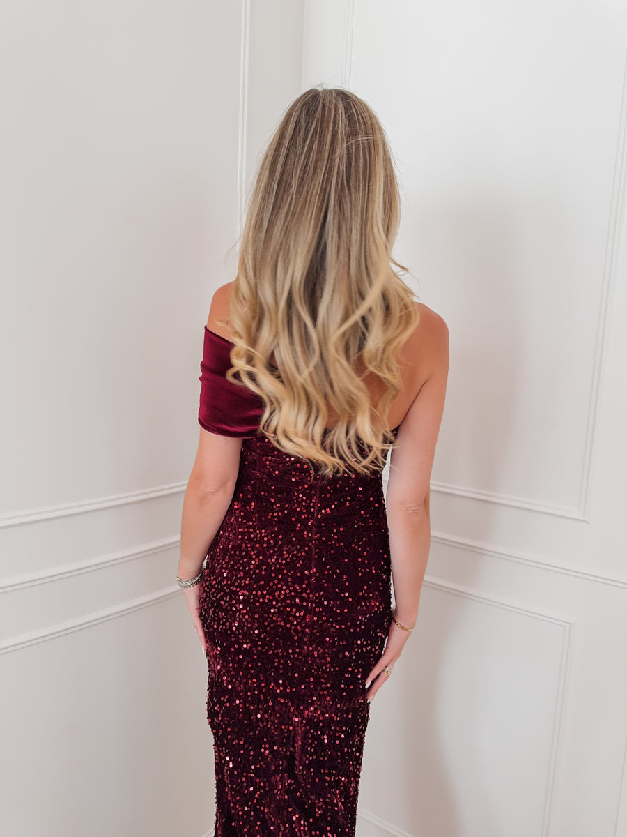 Burgundy Cecilia Velvet Sequin Dress