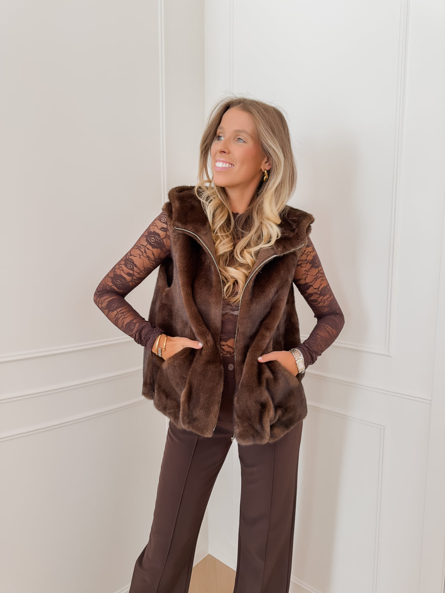Dark Brown Faux Fur Abigail Bodywarmer