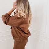 Suede Chocolate Bomber Jacket