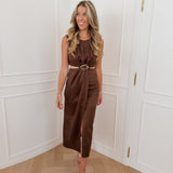 Dark Brown Suede Golden Buckle Dress