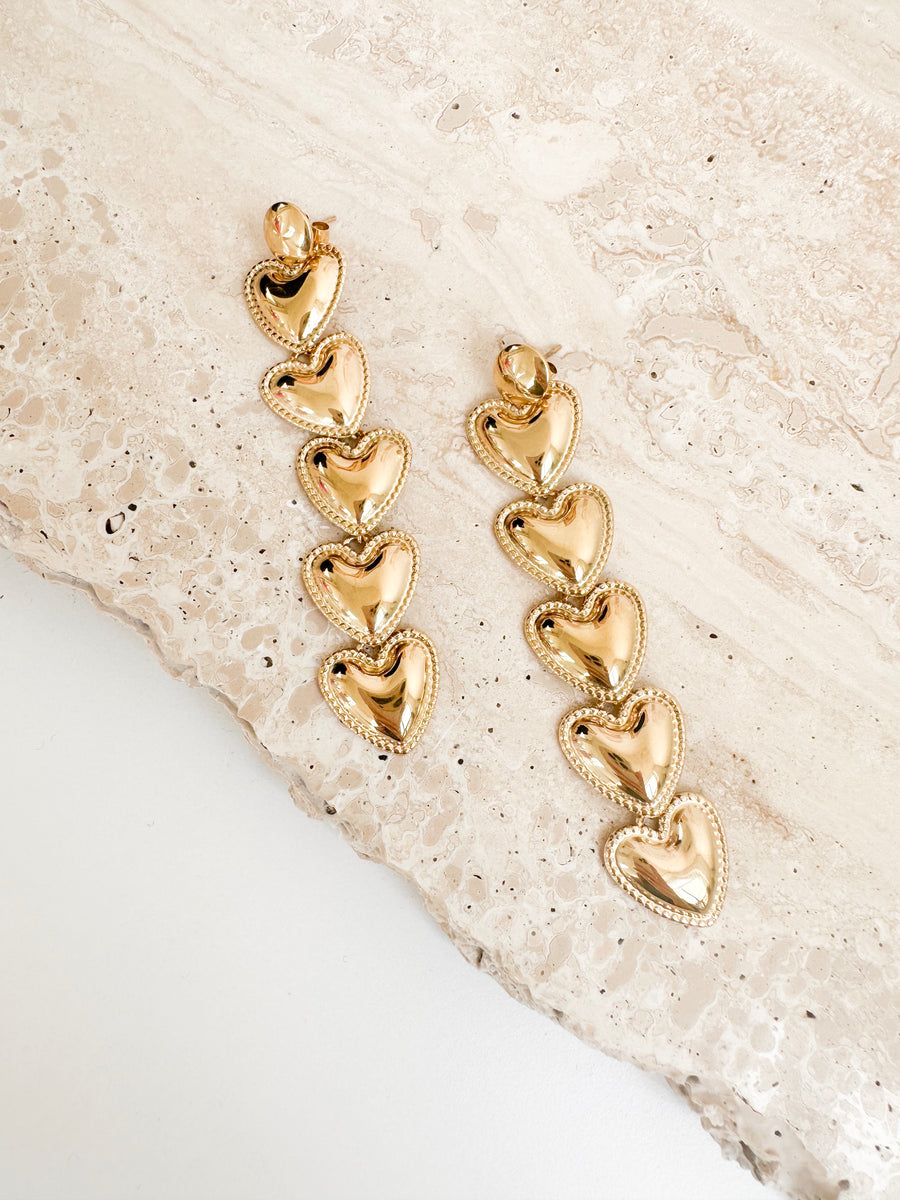 Golden Long Heart Earrings