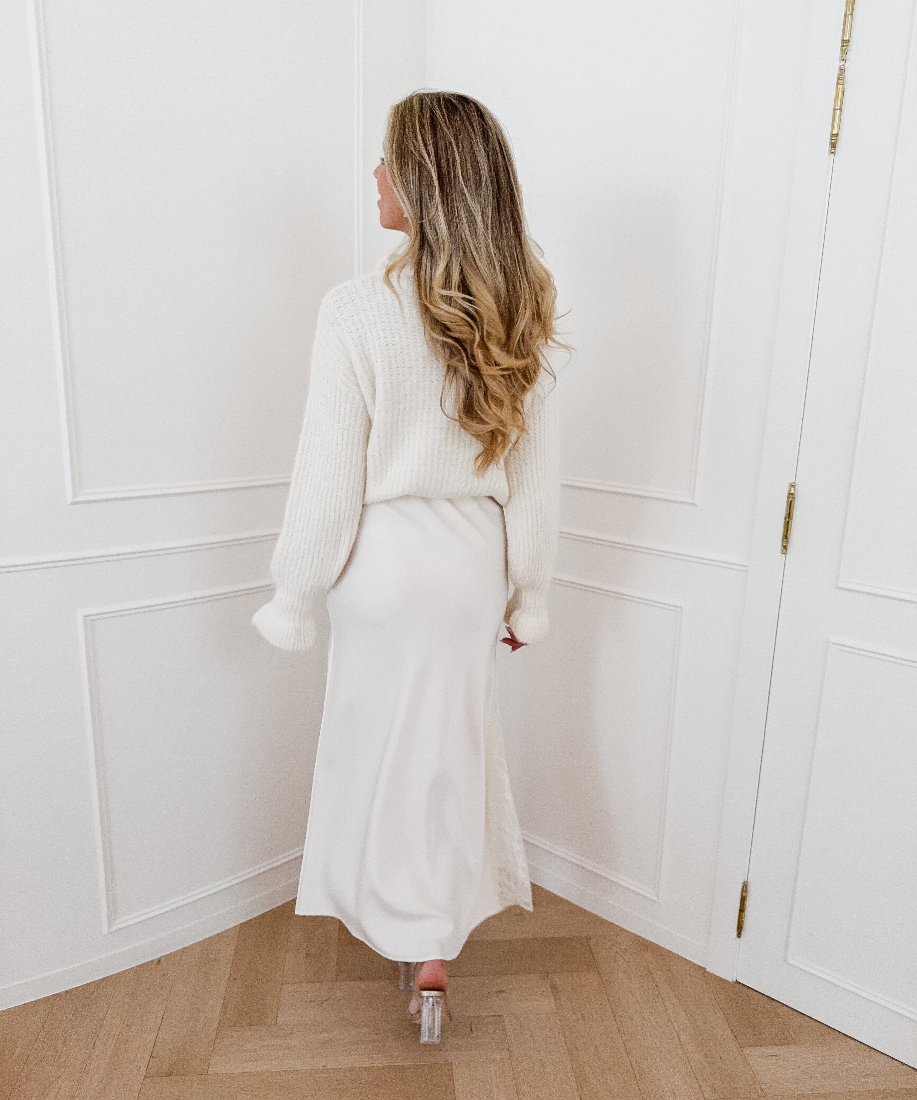 Vanilla Satin Lace Split Skirt