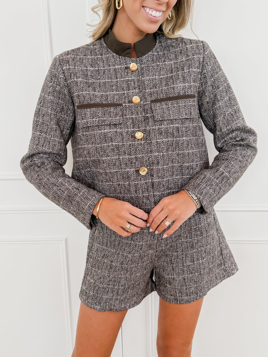 Brown White Sparkle Herringbone Short