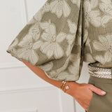 Kaki Flower Bow SHORT SLEEVE Blouse
