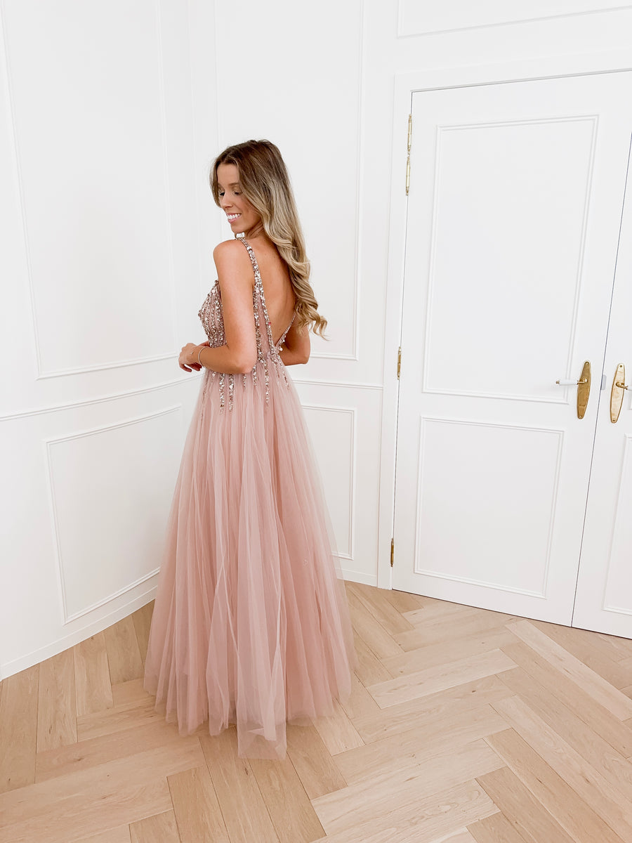 Old Pink Chic Tule Long Dress