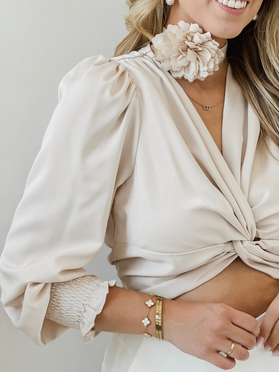 Taupe Flower Detail Blouse