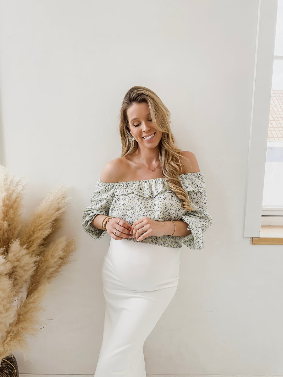 Light Green Off Shoulder Crop top (Long Sleeve)