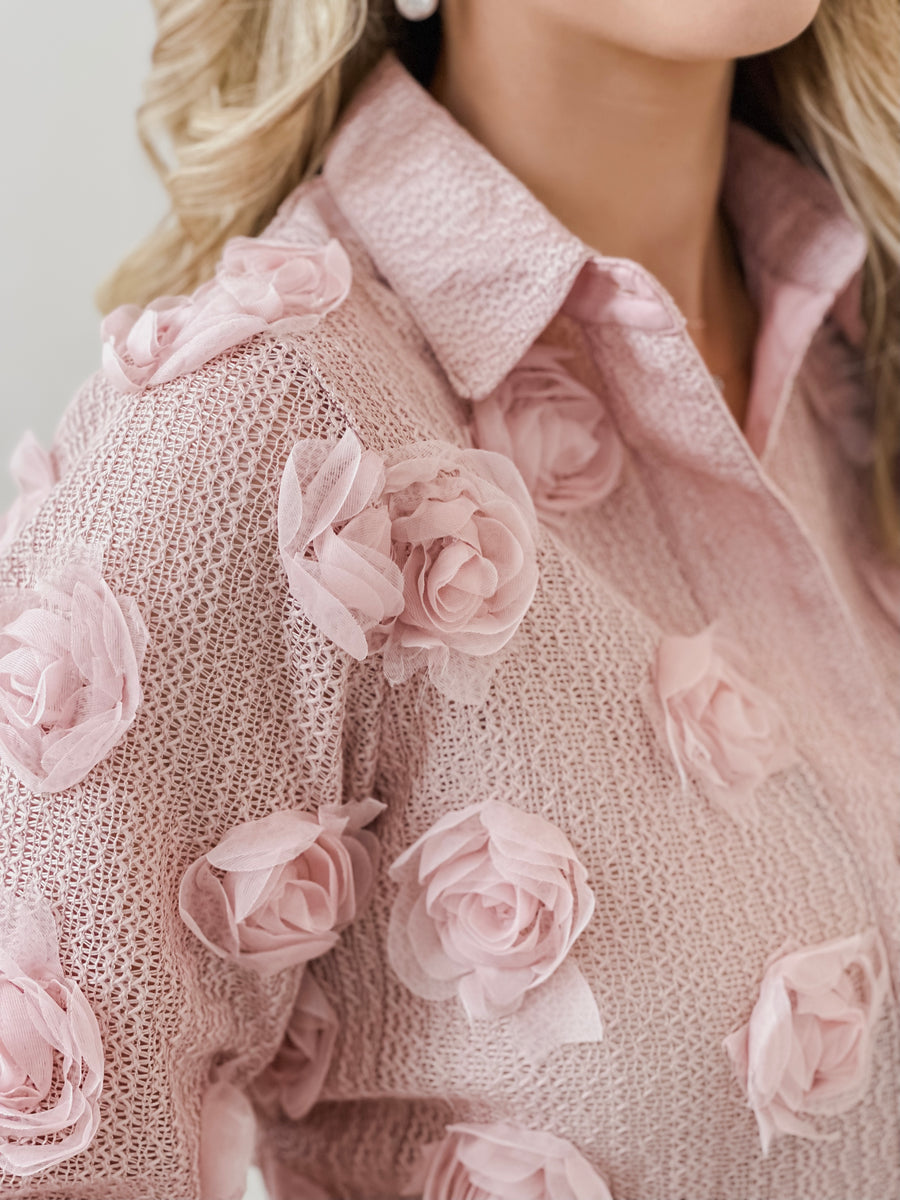Pink Rose Button Blouse  (long sleeve)
