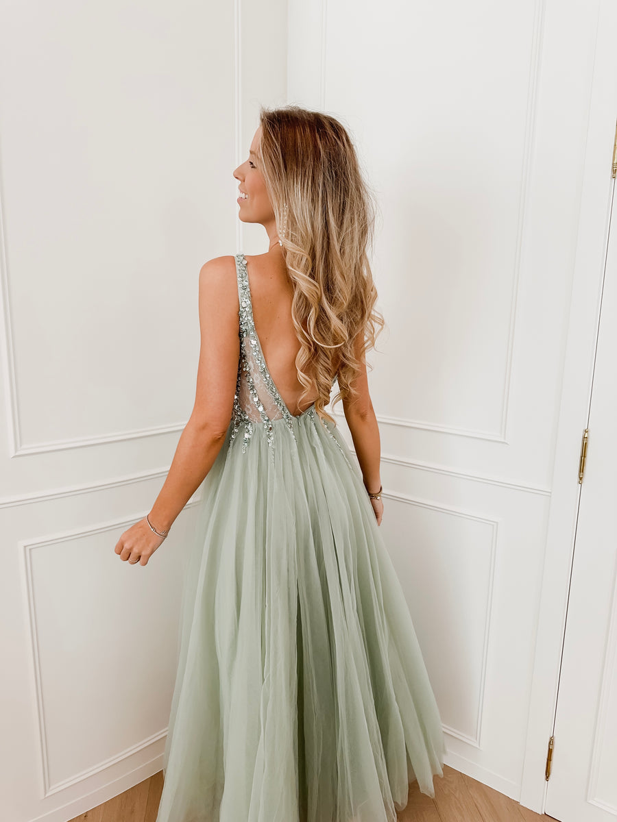 Ocean Green Chic Tule Long Dress