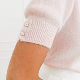 Pink Flower Diamond Button Sweater (Short Sleeve)