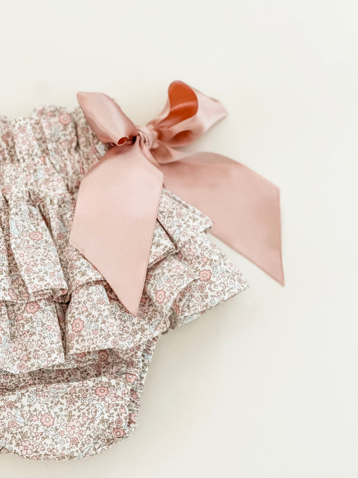 BABY - Cordel Floral Pink Satin Bow Bloomer