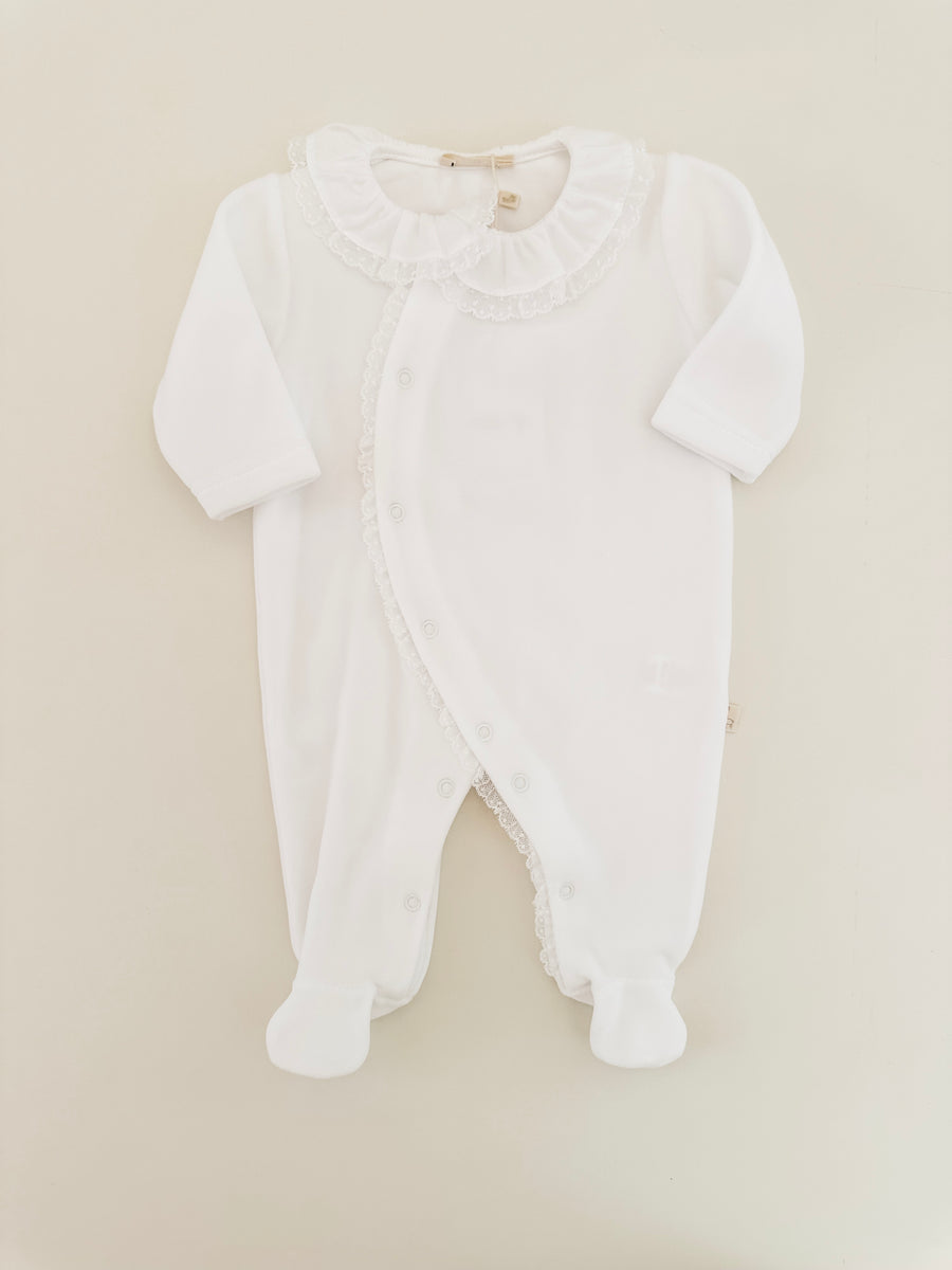 BABY - White Velours Lace Collar Romper