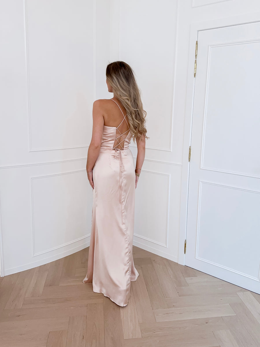 Rosé Satin Long Dress