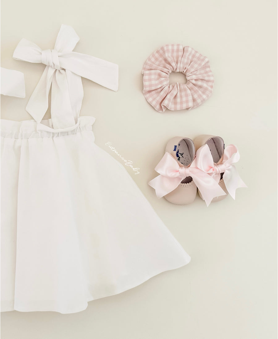 BABY - Cordel White Linen Shoulder Bow Dress