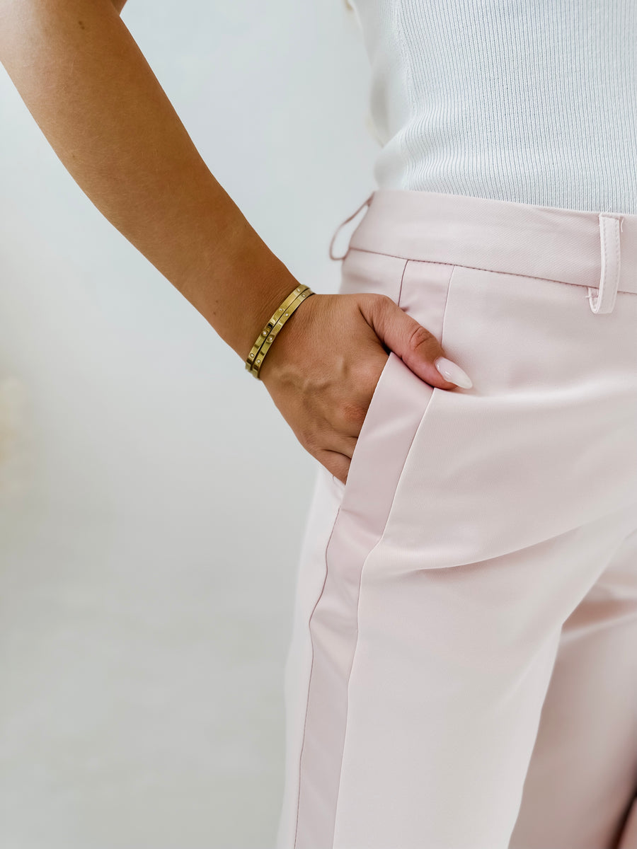 Soft Pink Satin Striped Trouser