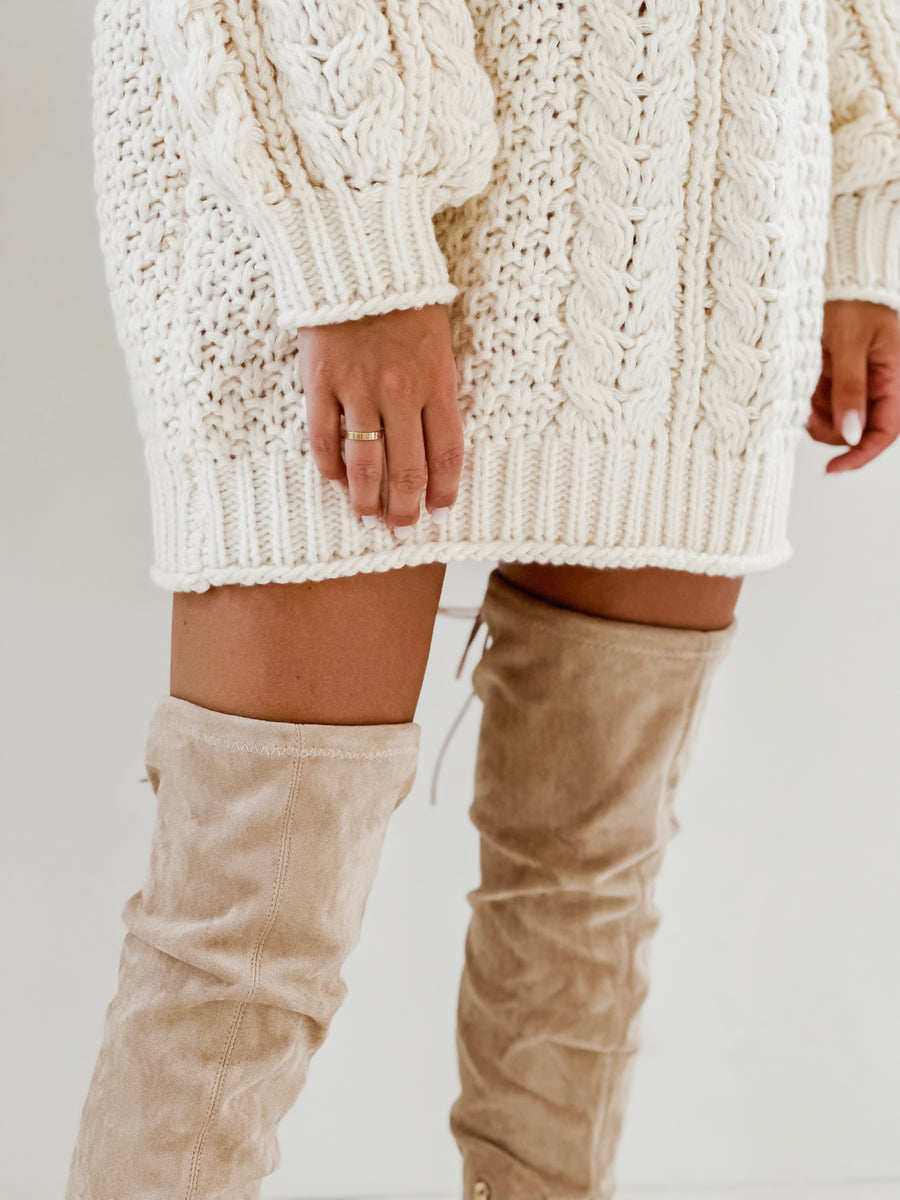 Crème Cable Sweater Dress -Long