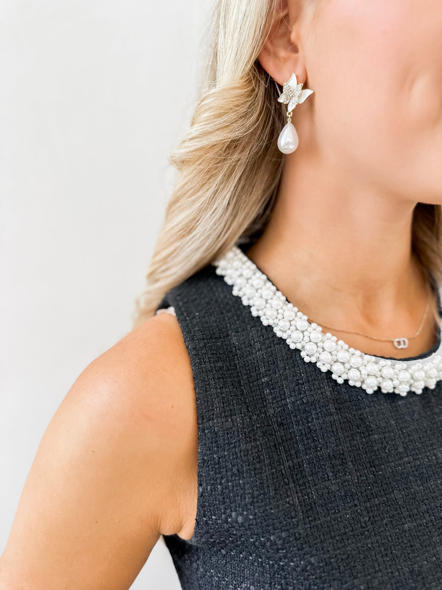Black Tweed Pearl Collar Dress