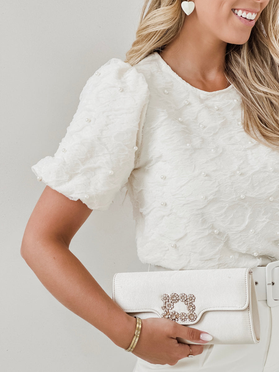 Beige Satin Diamond Clutch