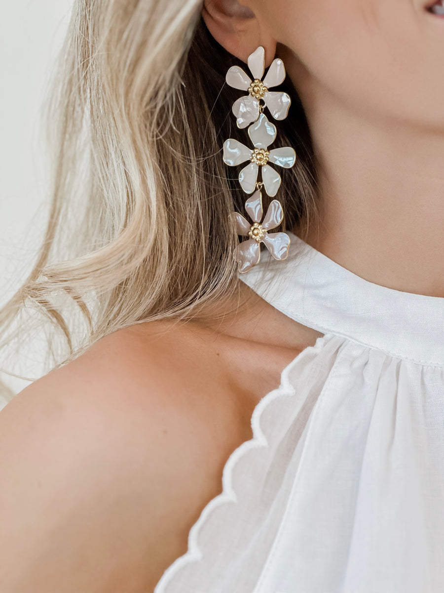 Triple Nude Flower Earrings