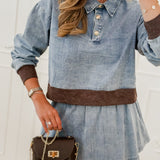 PRE ORDER Blue Brown Maggie Border Denim Ensemble