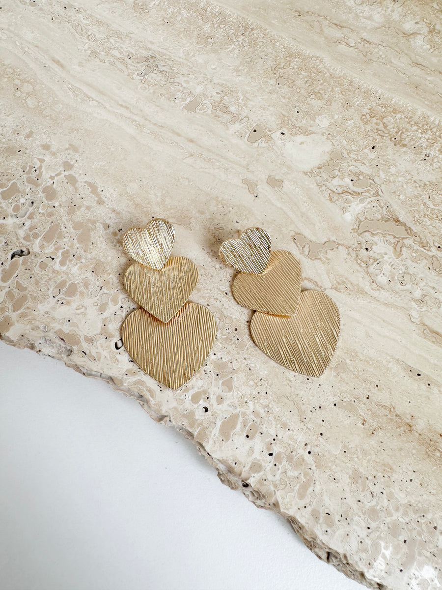 Triple Golden Heart Earrings