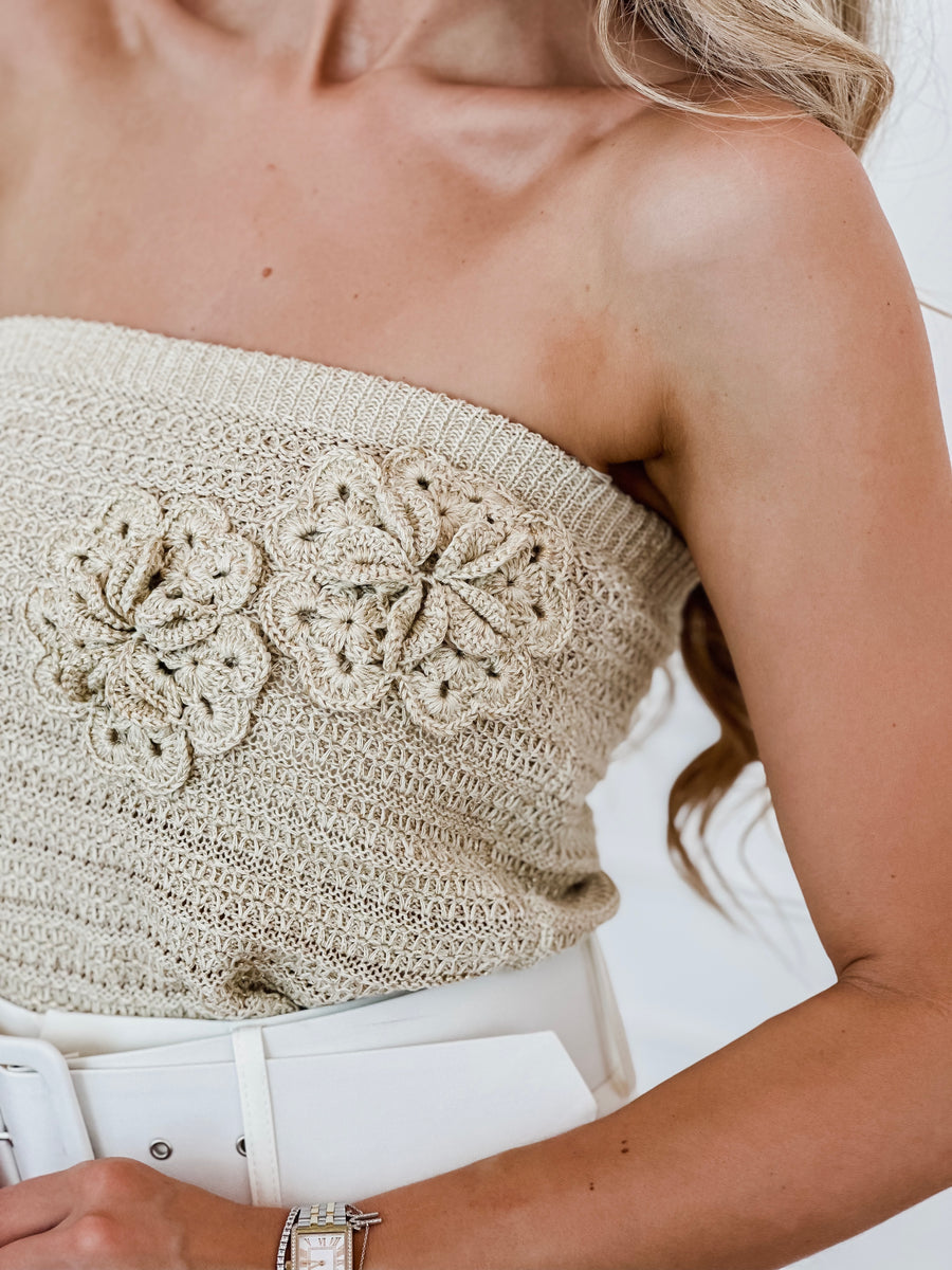 Golden Crochet Big Flower Top