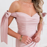 Mauve Satin Shoulder Bow Dress