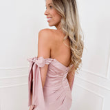 Mauve Satin Shoulder Bow Dress