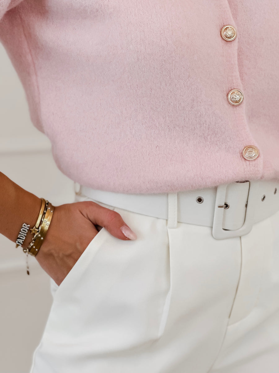 Pink Soft Golden Button Cardigan